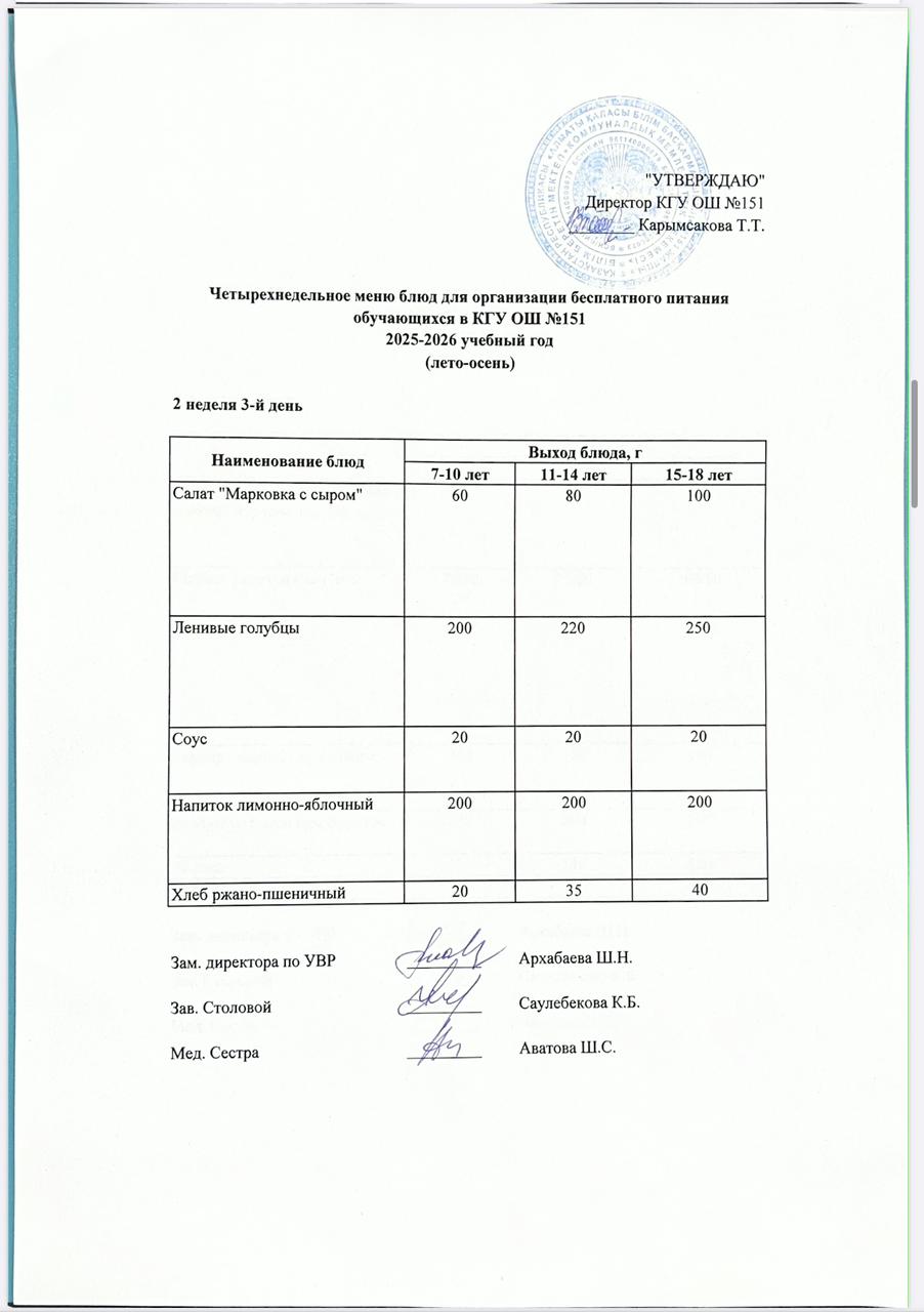 "Төрт апталық ас мәзірінің 2-аптасының 3-күні (10.09.2025) ж"