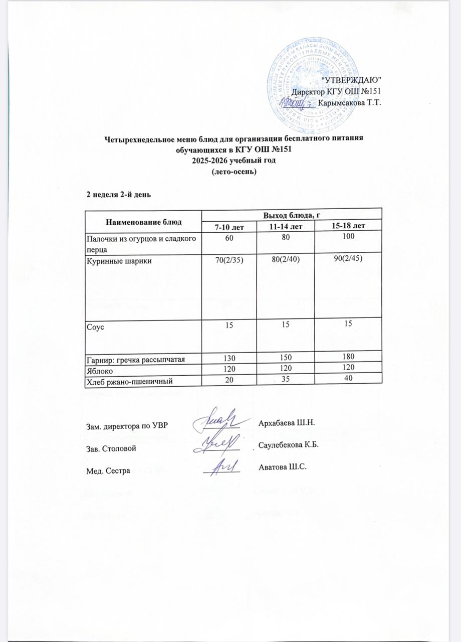 "Төрт апталық ас мәзірінің 2-аптасының 2-күні (11.11.2025) ж"