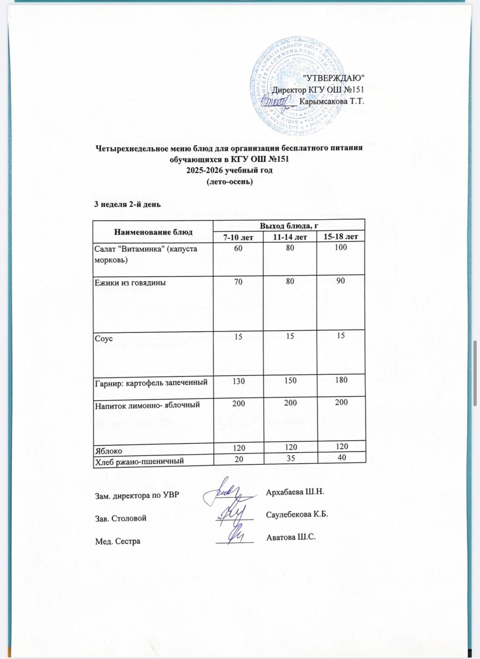 "Төрт апталық ас мәзірінің 3-аптасының 2-күні (18.11.2025) ж"