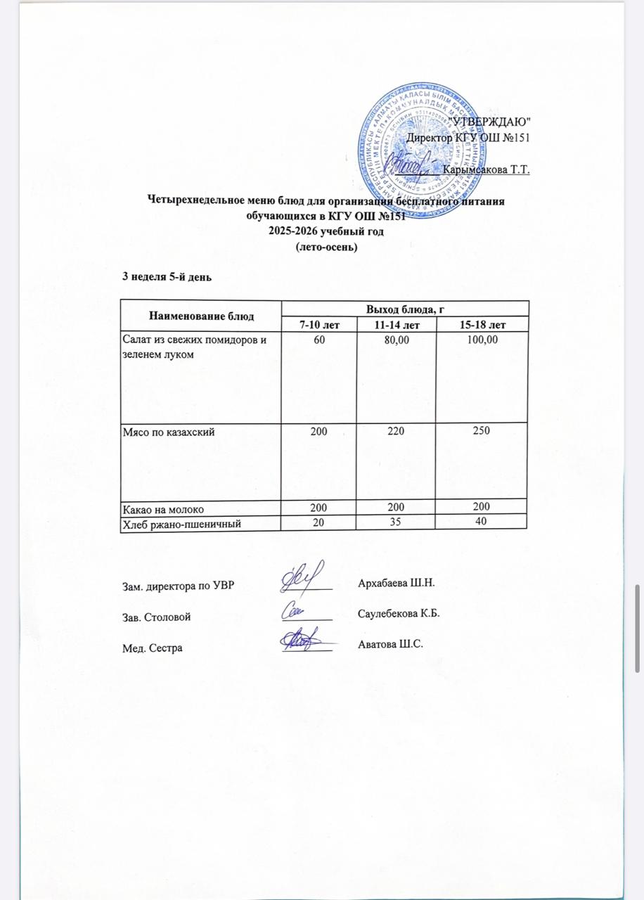 "Төрт апталық ас мәзірінің 3-аптасының 5-күні (21.11.2025) ж"