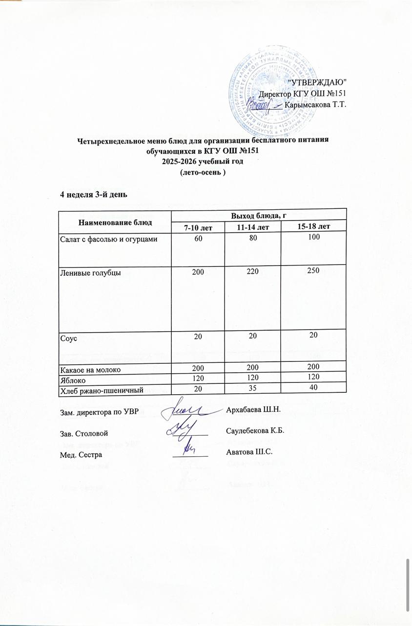 "Төрт апталық ас мәзірінің 4-аптасының 3-күні (26.11.2025) ж"