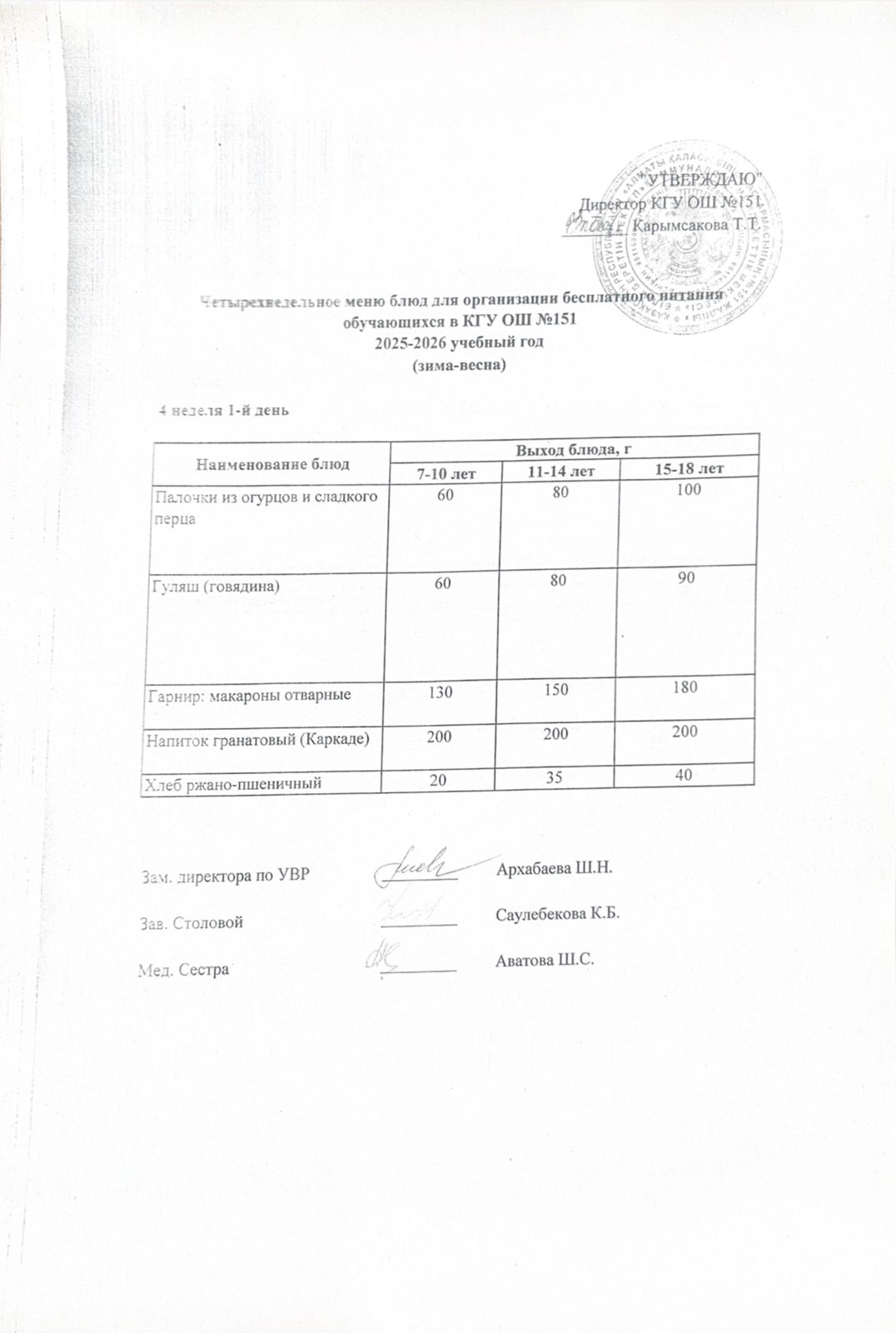 "Төрт апталық ас мәзірінің 4-аптасының 1-күні (22.12.2025) ж"