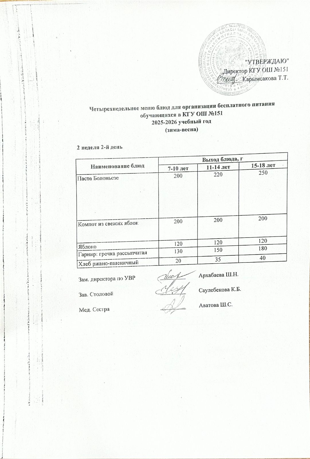 "Төрт апталық ас мәзірінің 2-аптасының 2-күні (13.01.2026) ж"