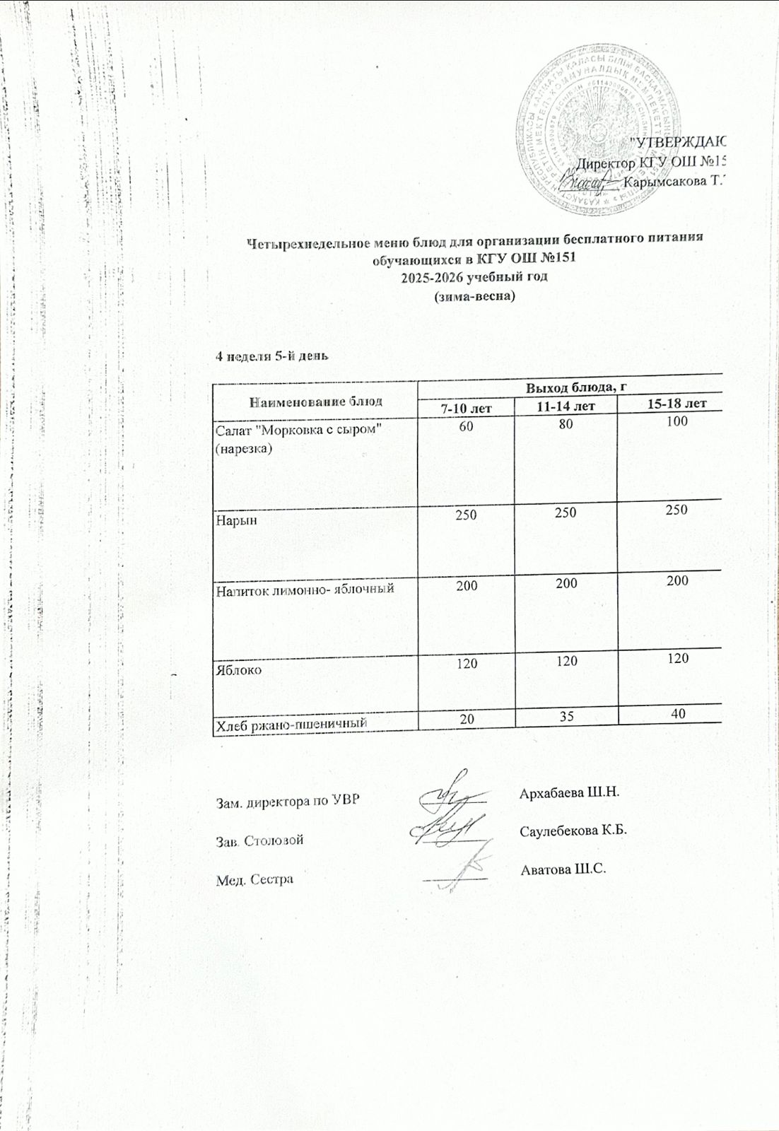"Төрт апталық ас мәзірінің 4-аптасының 5-күні (03.04.2026) ж"